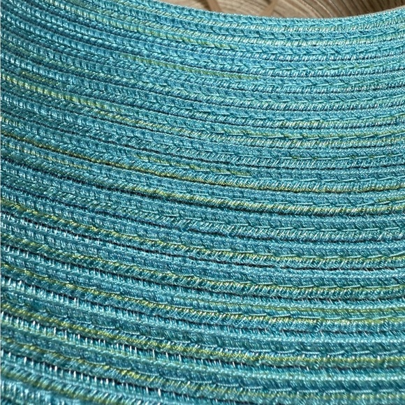 NWOT Kallina Wide Brim Sun Hat Blue Tan Beaded Butterfly Charm Sun Protection - Picture 4 of 13